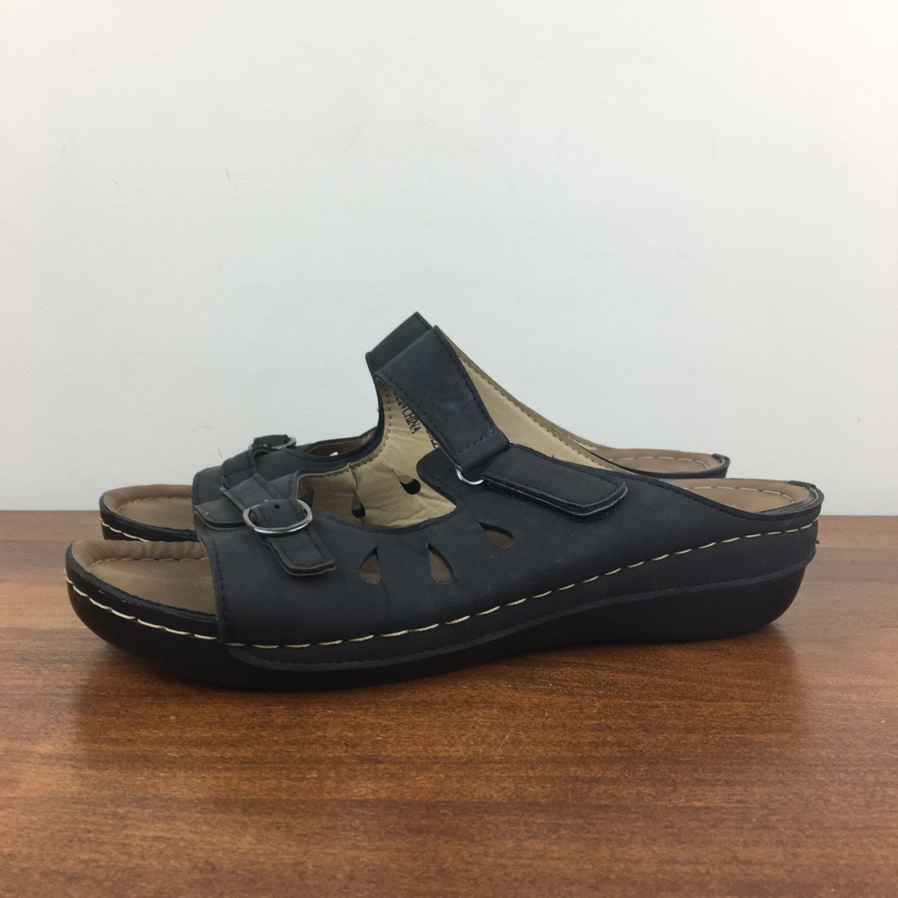 Sugar Foot Brady Women’s Slide Sandals Slip On Black Adjustable Size 8.5.
